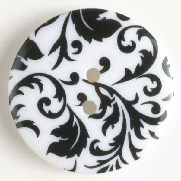 25mm Round Black And White Floral Button 330703