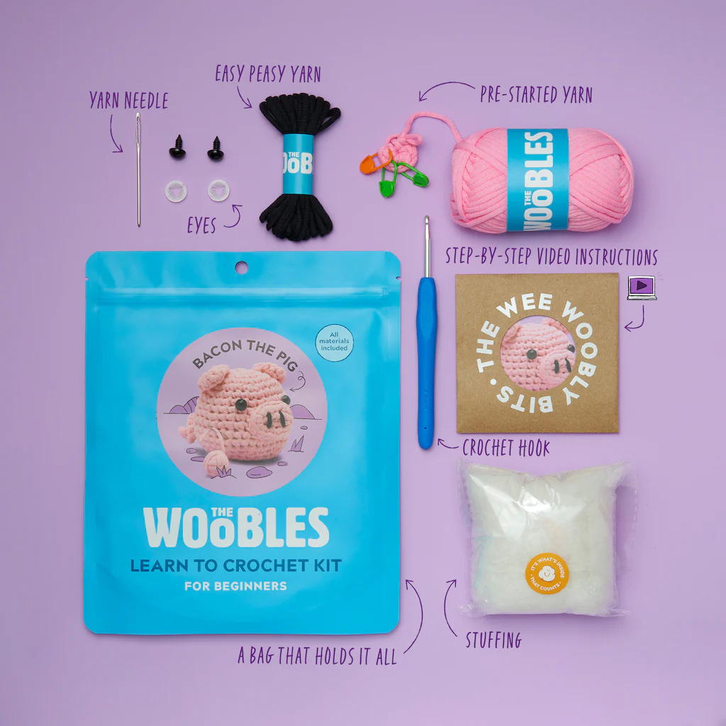 Woobles Bacon the Pig Beginner Crochet Kit