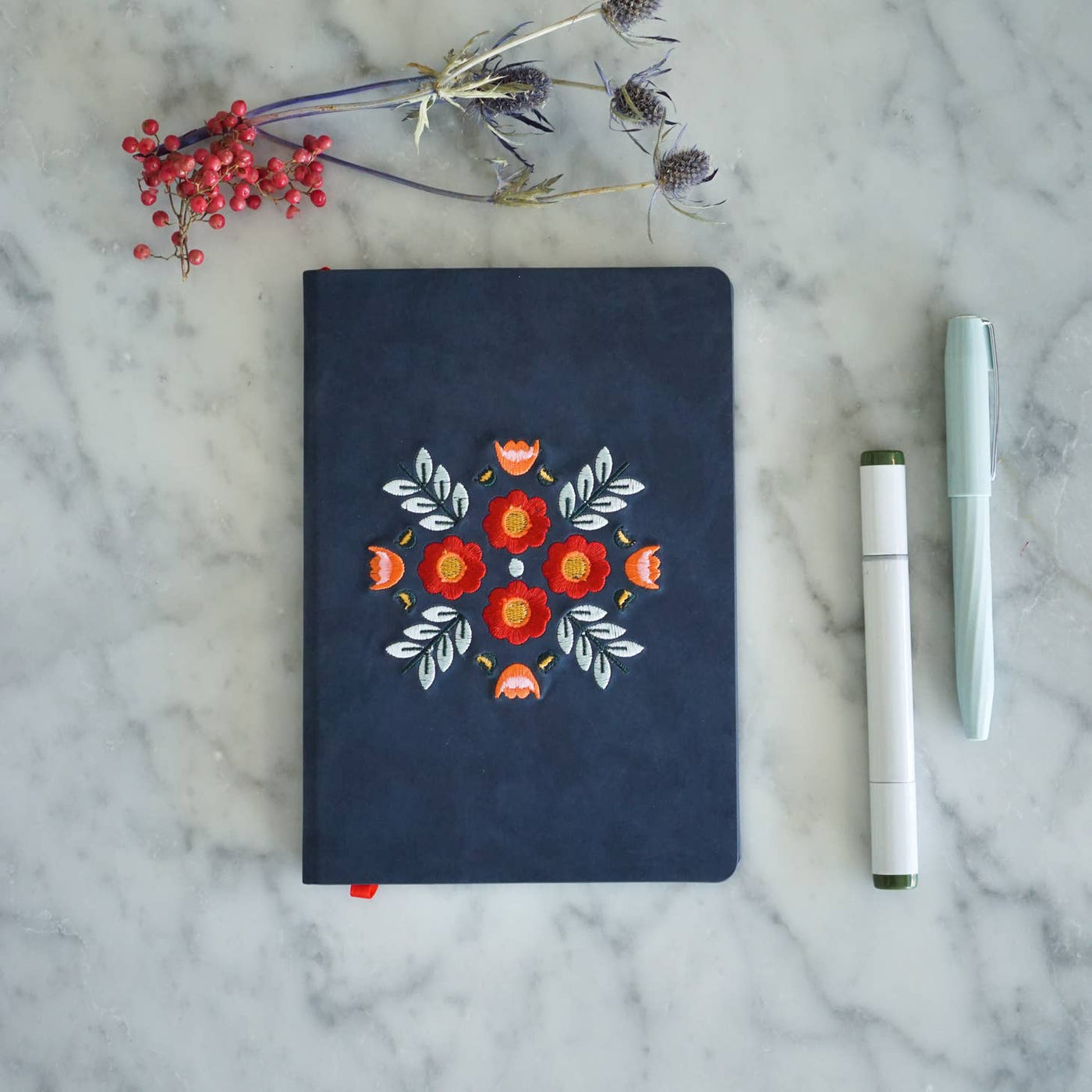 Denik - Evelynn Blue Embroidered Layflat Notebook