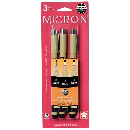 Sakura Black Ink Pigma Micron Pen Set .08 .10 .12