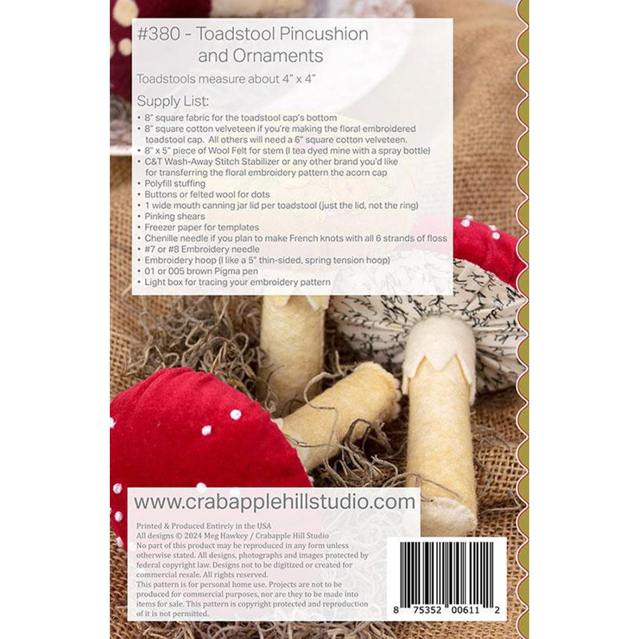 Toadstool Pincushion and Ornaments Pattern