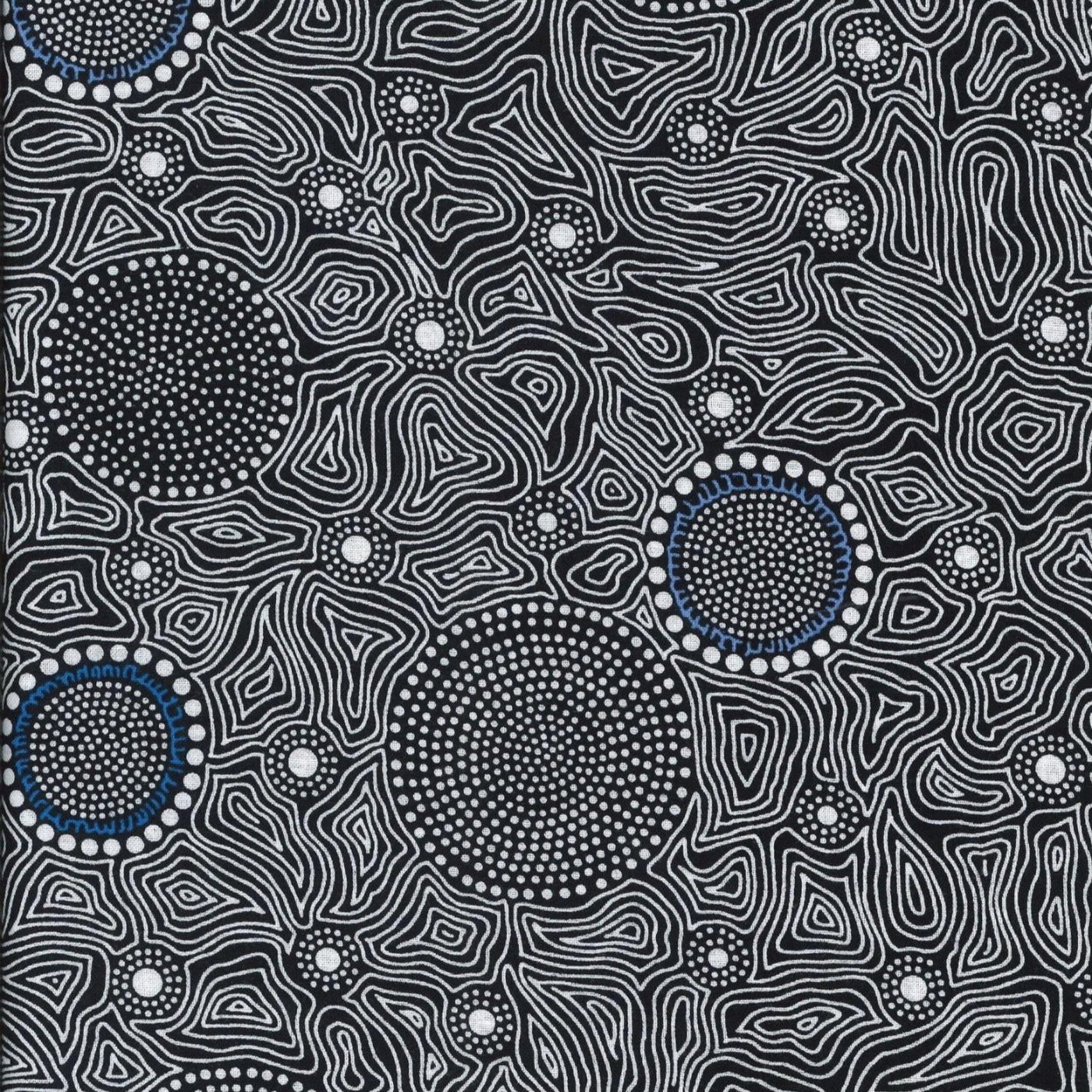 Wild Bush Flowers Dreaming Black M&S Textiles Australia