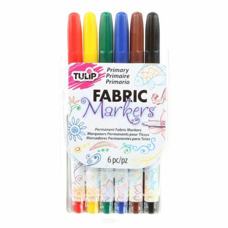 Tulip Fine Tip Fabric Markers - 6 pack - Primary
