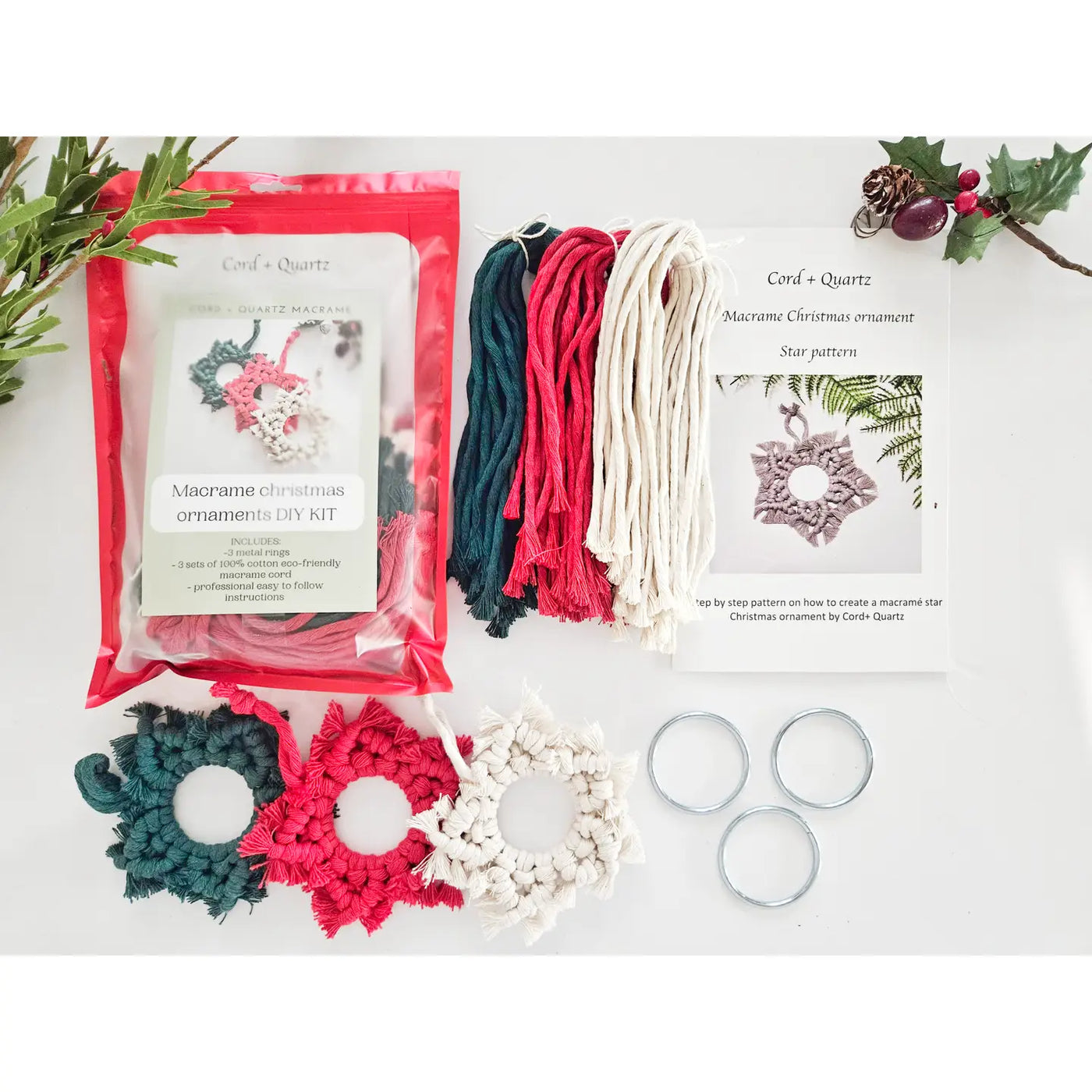 Macrame Christmas Ornaments DIY Kit - Cord & Quartz