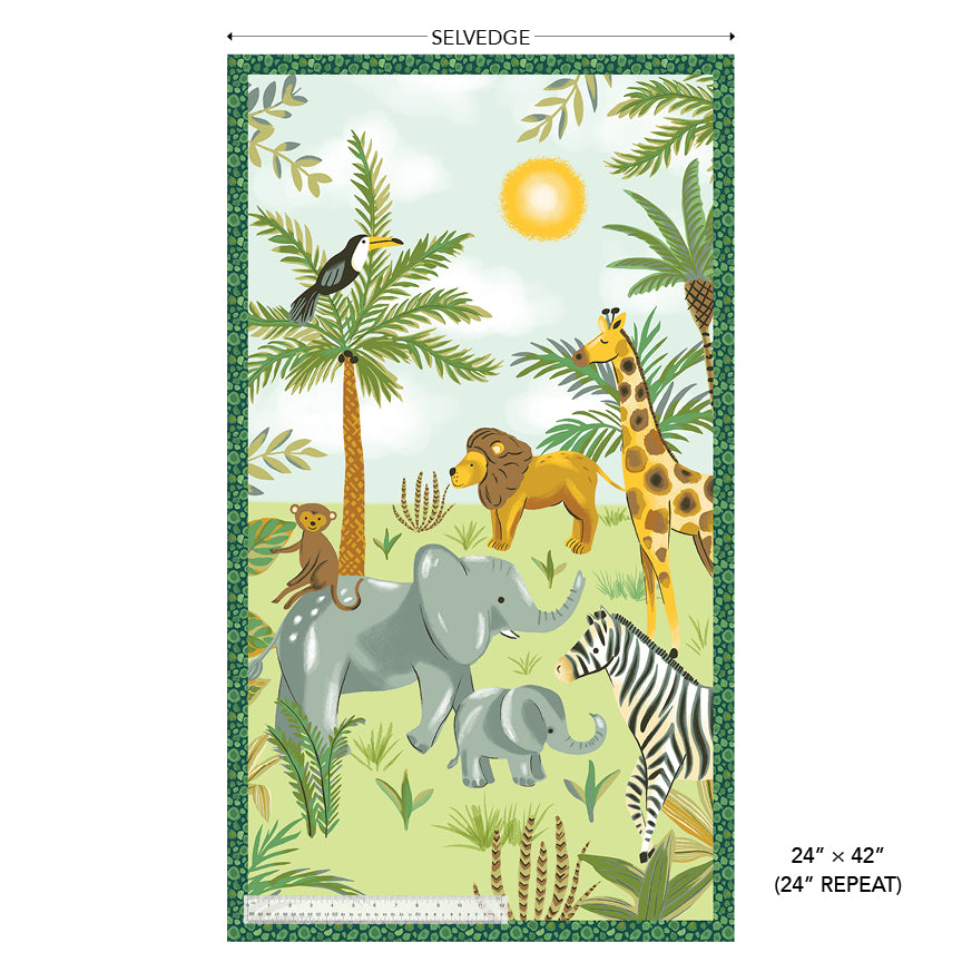 King of the Jungle Flannel Panel Welcome to the Jungle Soft Green 54666FP-1