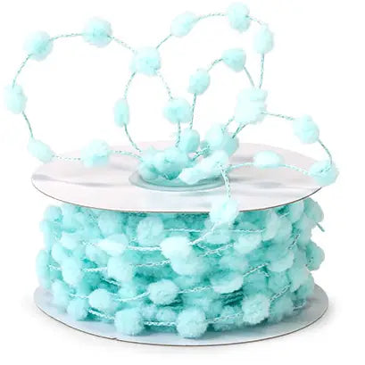 Pom Pom Wire Ribbon Aqua Blue