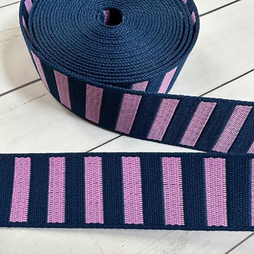 1.5" Webbing - Bold Stripe in Navy/Peony