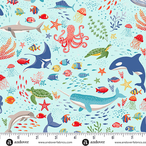 Deep Blue Sea Creatures Light Blue MU-137-B2