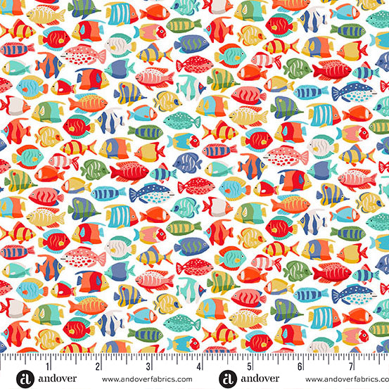 Deep Blue Sea Fish Shoal White MU-139-W