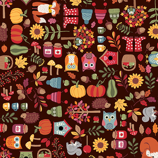 Autumn Days Icons Brown by Makower UK TP-2593-V