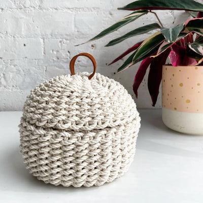 Twined Rope Basket with Lid