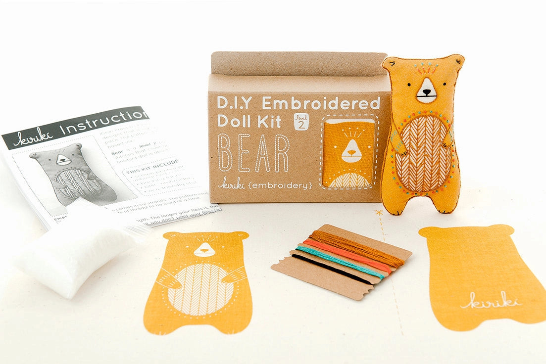 DIY Embroidered Doll Kit Bear- Kiriki Press