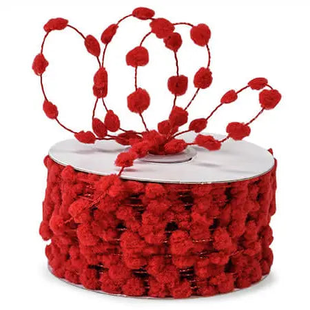 Pom Pom Wire Ribbon Red