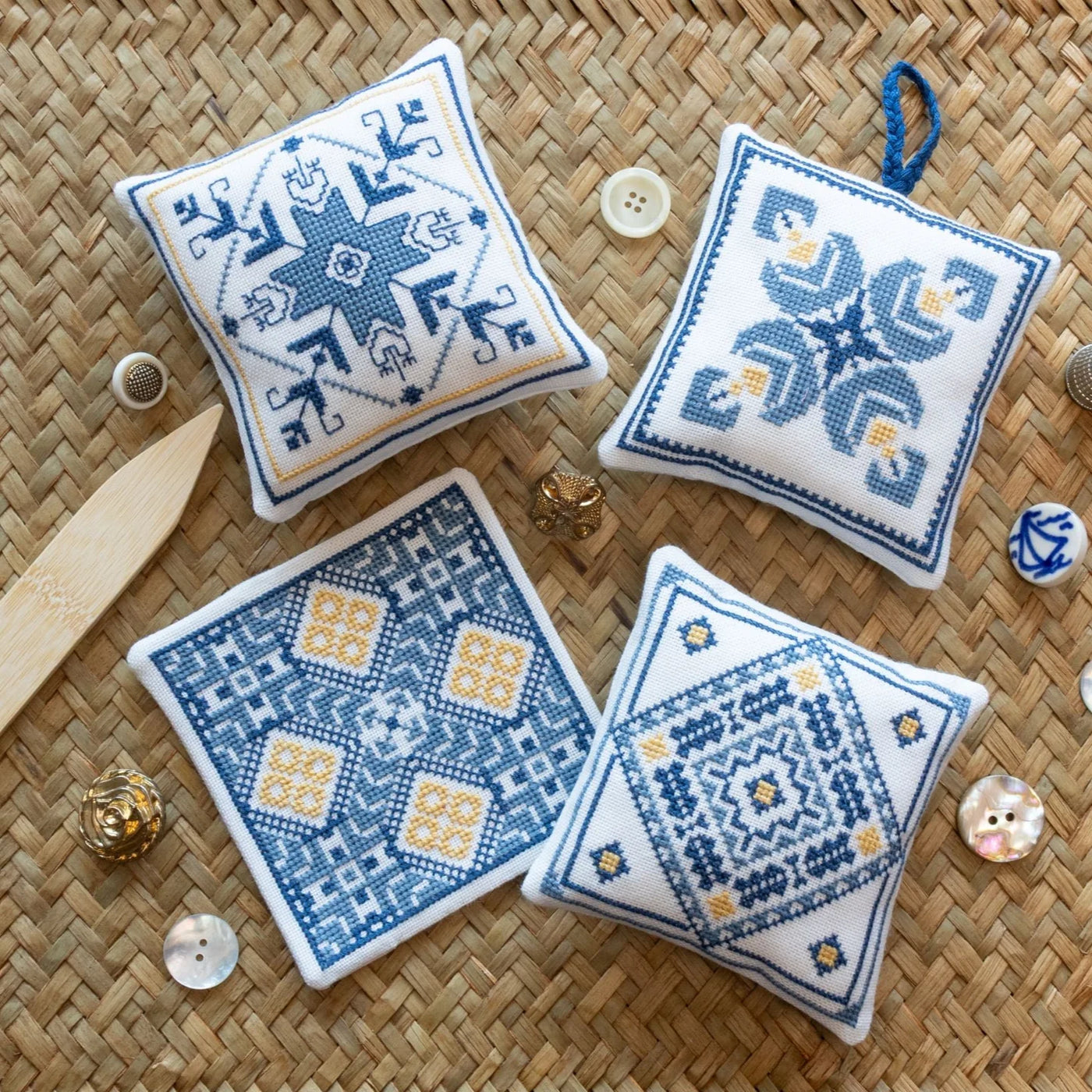 Aegean Ornaments Blue Cross Stitch Kit - Avlea Folk Embroidery