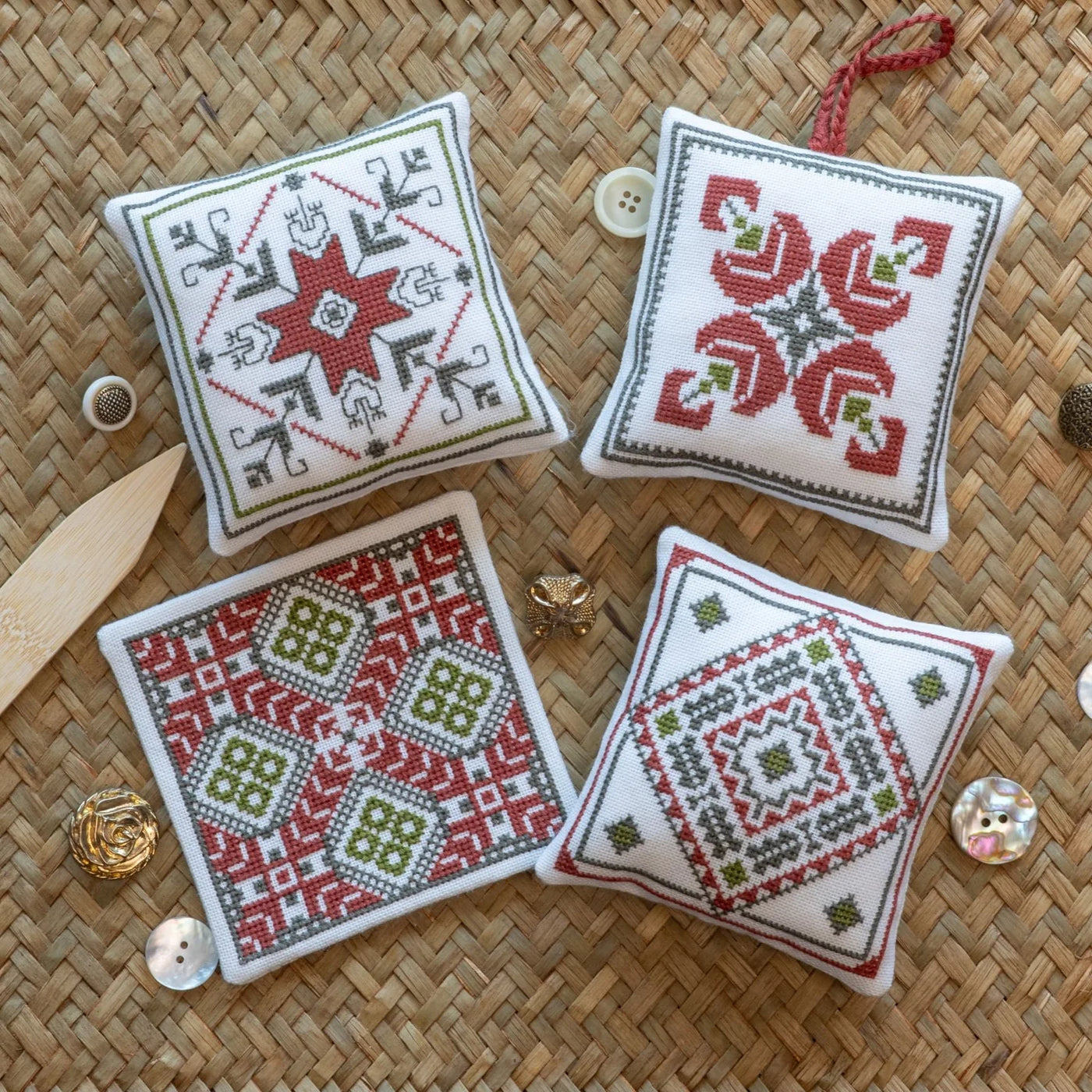 Aegean Ornaments Red Cross Stitch Kit - Avlea Folk Embroidery