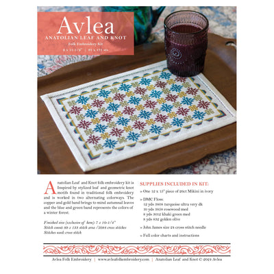 Anatolian Leaf & Knot Cross Stitch Kit - Avlea Folk Embroidery
