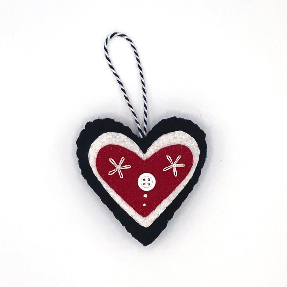 Wool Heart Ornament - Black Red & White 2 - Employee Boutique