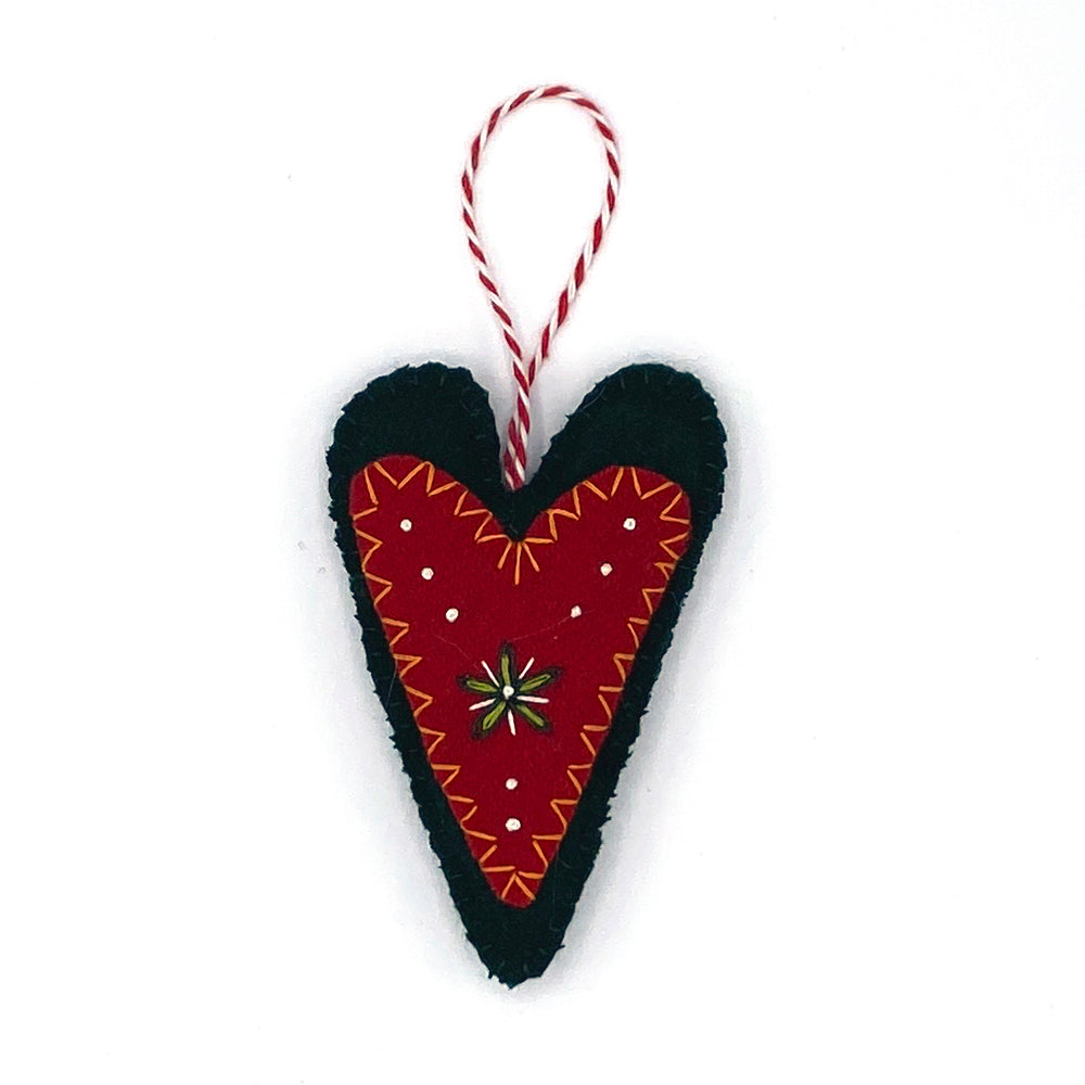 Wool Heart Ornament - Green & Red - Employee Boutique