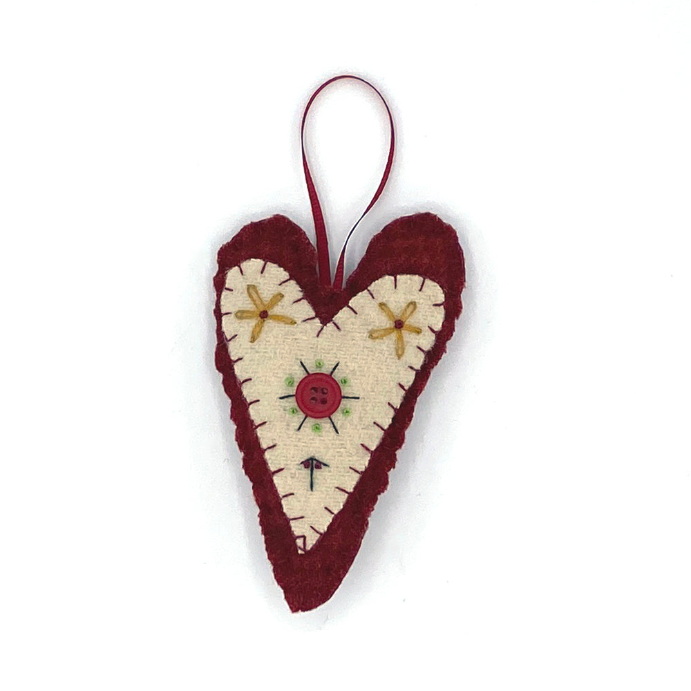 Wool Heart Ornament - Red & White with Button - Employee Boutique