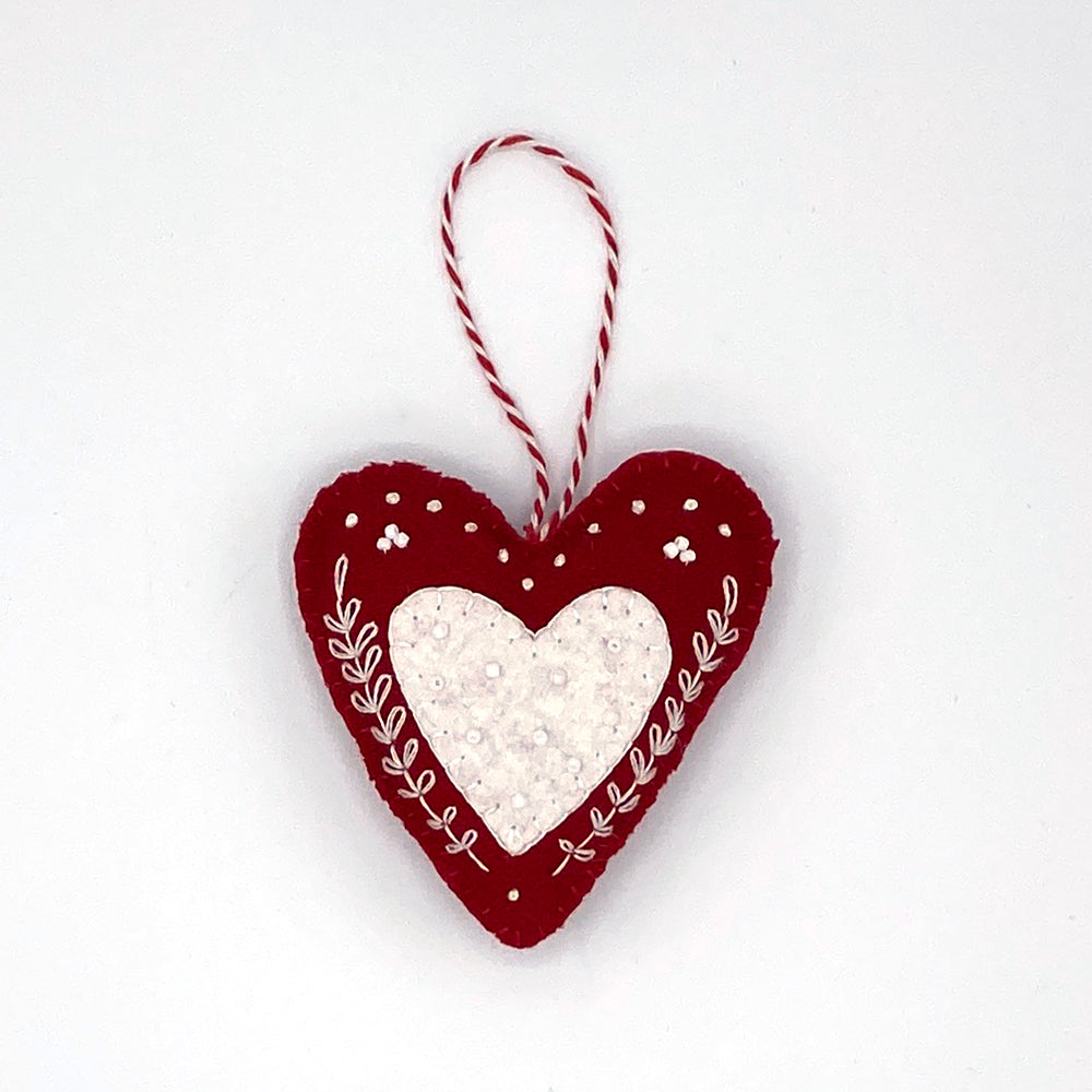 Wool Heart Ornament - Red & White 4- Employee Boutique