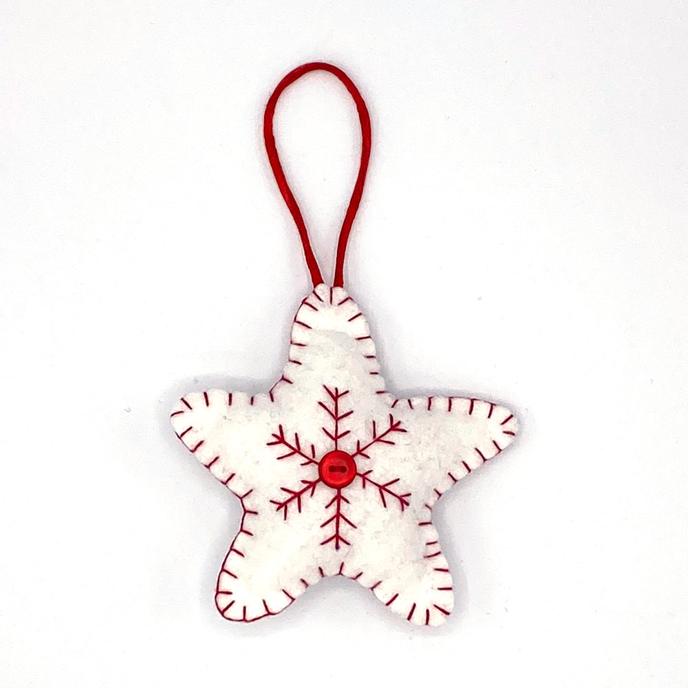 Bamboo Felt Star Ornament - White& Red- Employee Boutique