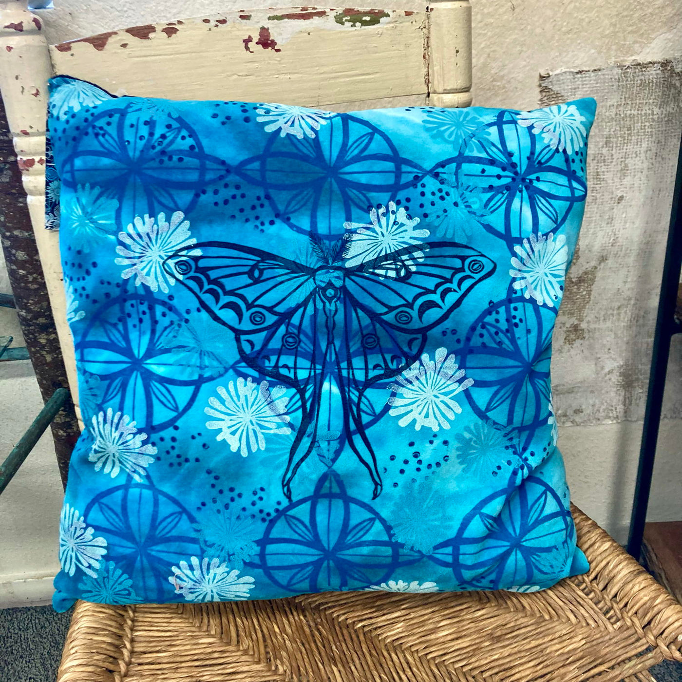 Block printed Blue Ice dyed pillows by Valori Wells