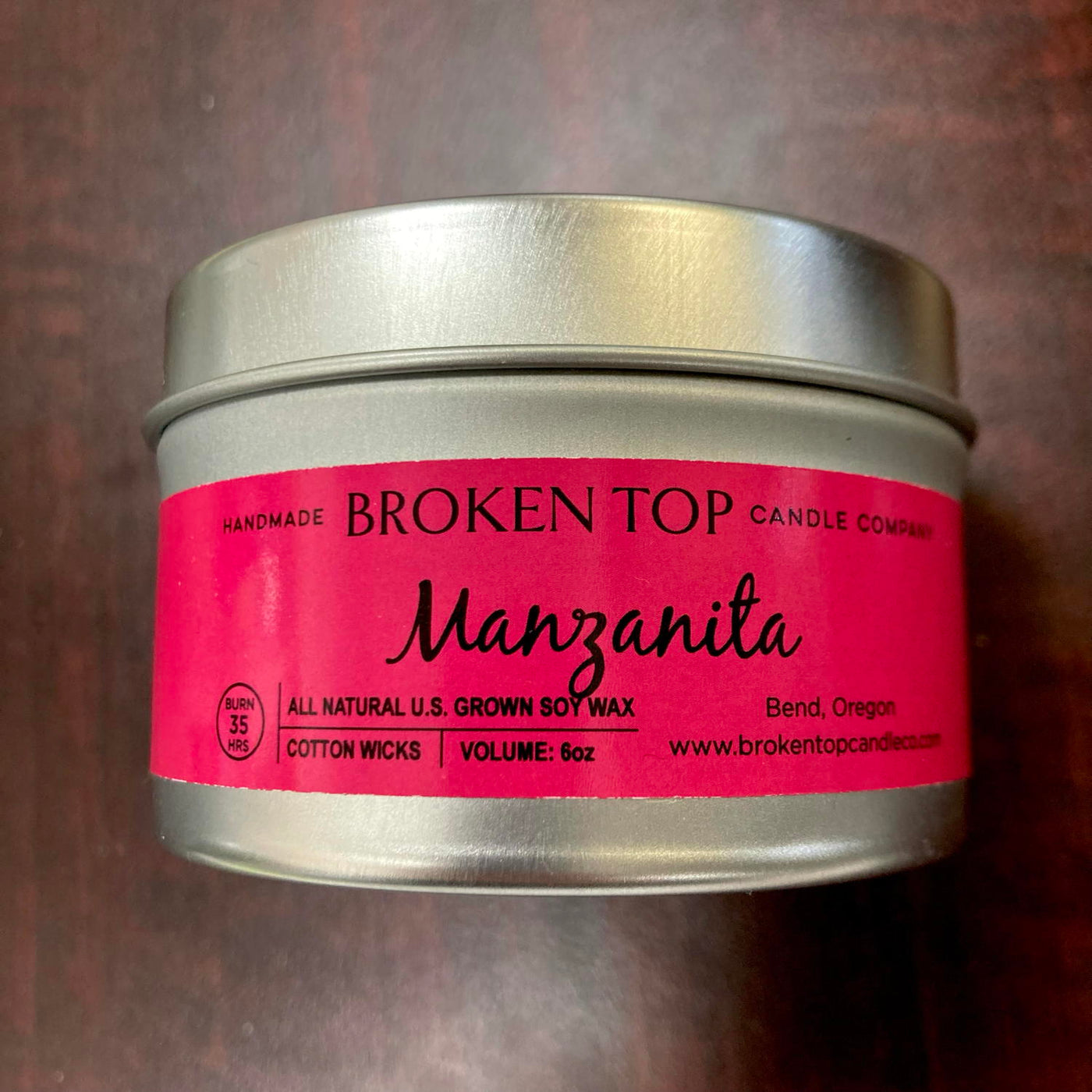 Manzanita 6 oz Tin Candle by Broken Top Candle Company