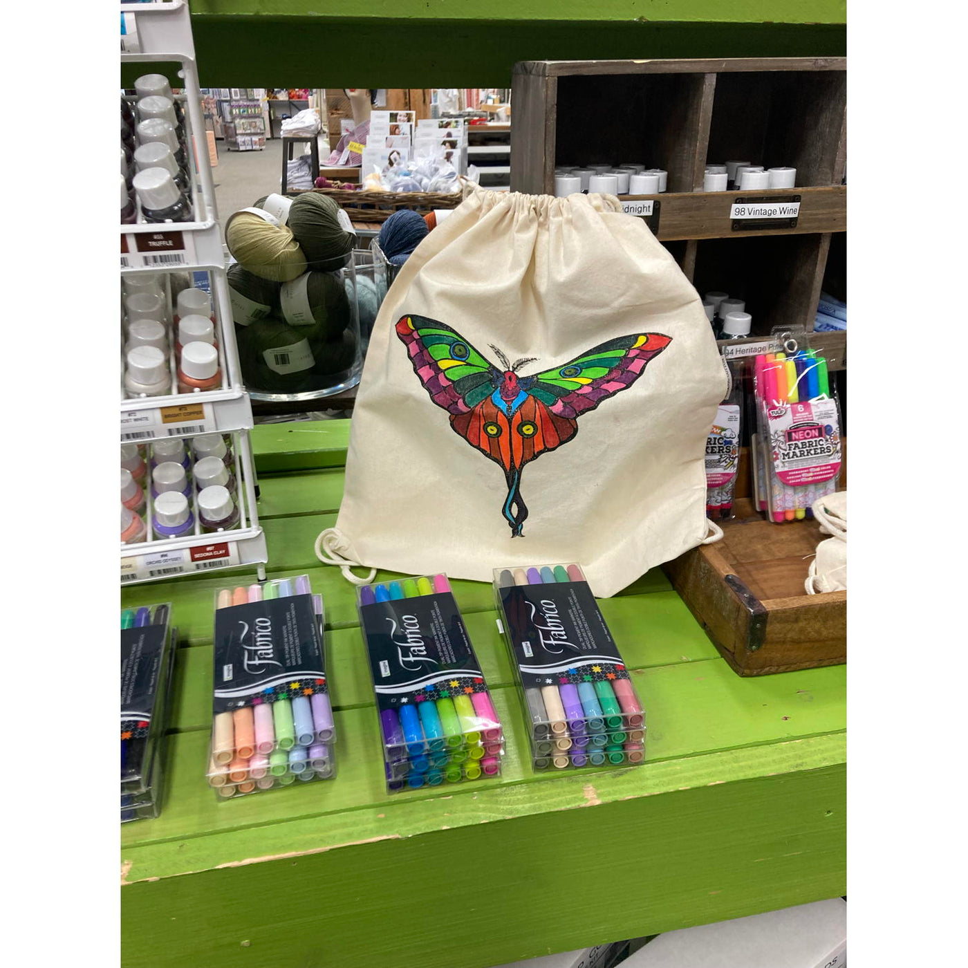 Limited Edition! Canvas Luna Moth Printed Drawstring Backpack - by Valori Wells