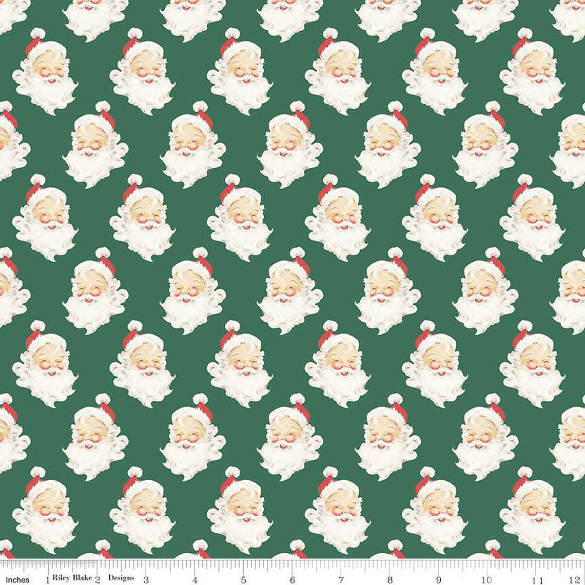 Merry Little Christmas Santa Heads Green C14842-GREEN
