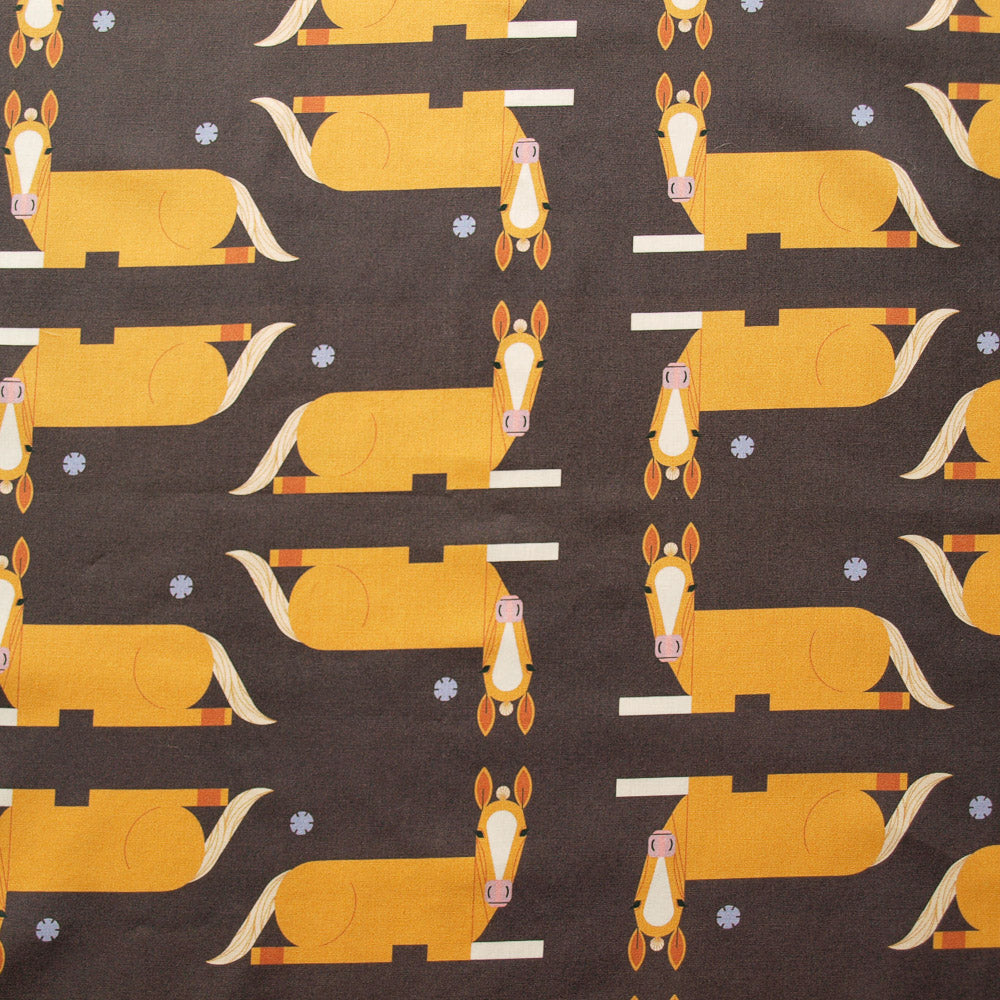 Charley Harper Best Friends Resting Horse Brown Poplin CH-379