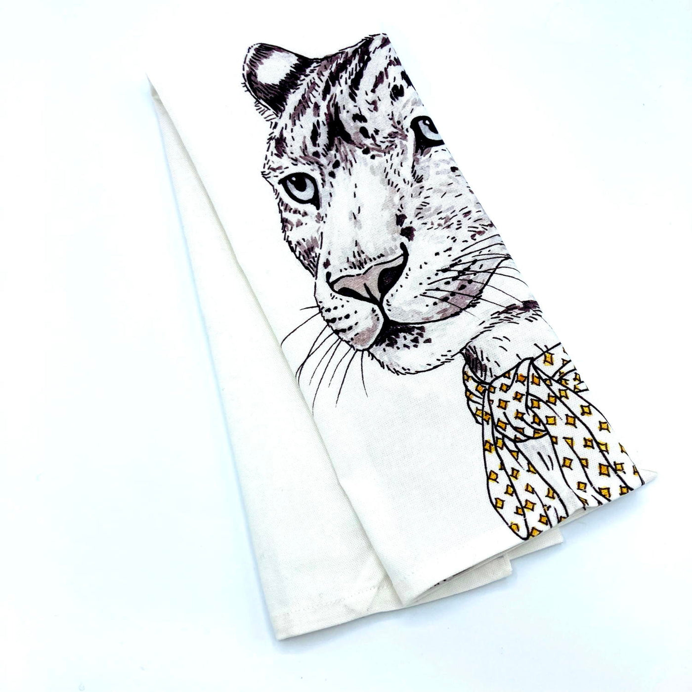 Leopard with Scarf Tea Towel