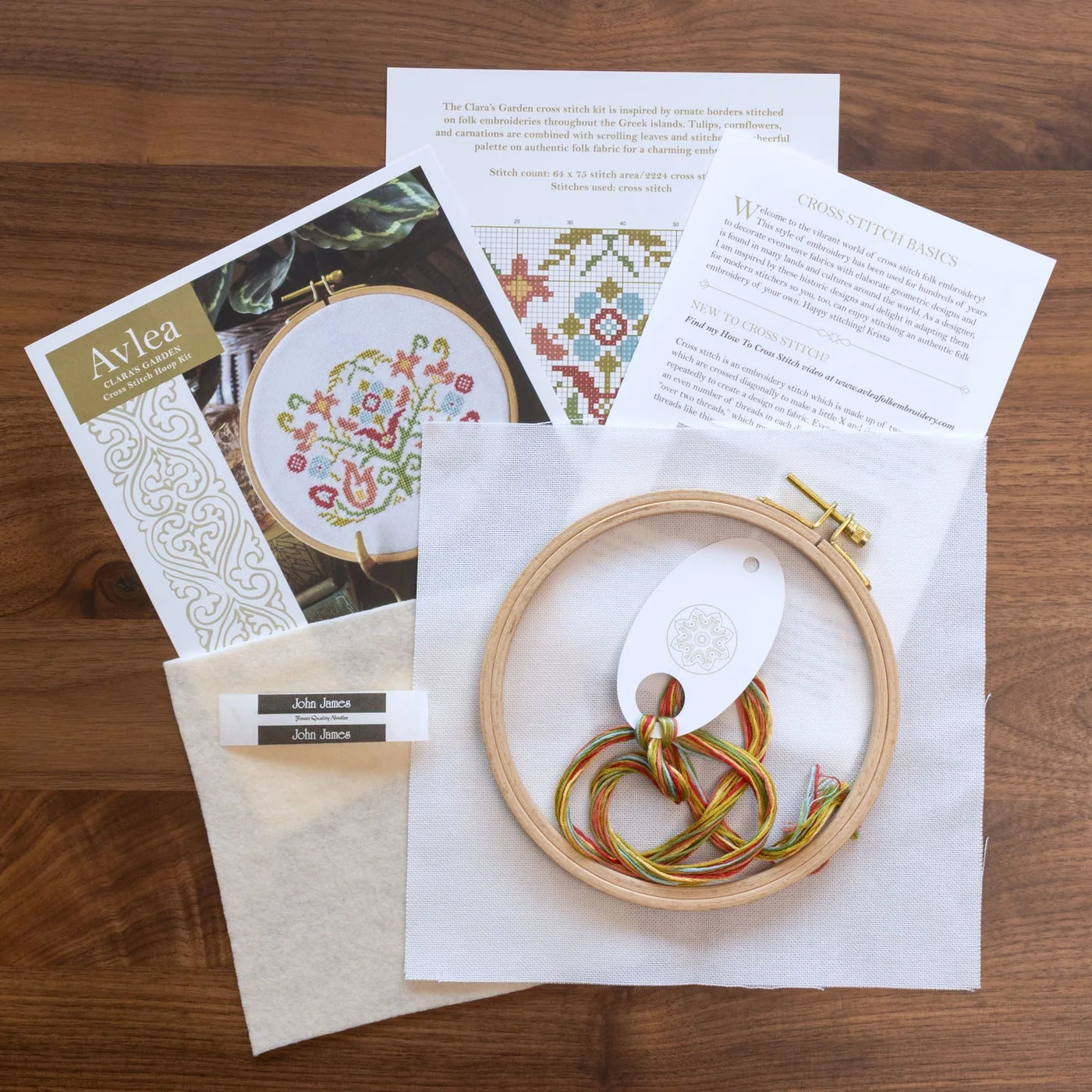 Clara's Garden Hoop Cross Stitch Kit - Avlea Folk Embroidery