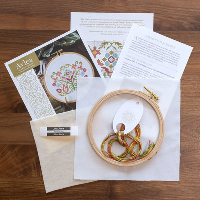 Clara's Garden Hoop Cross Stitch Kit - Avlea Folk Embroidery