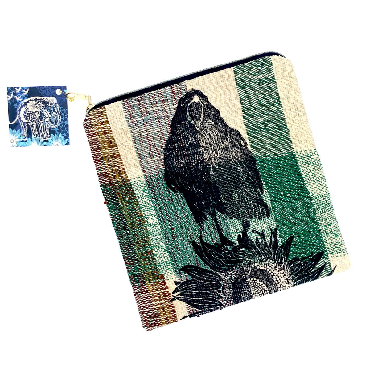 Hand Printed Crow Zipper Pouch - Valori Wells
