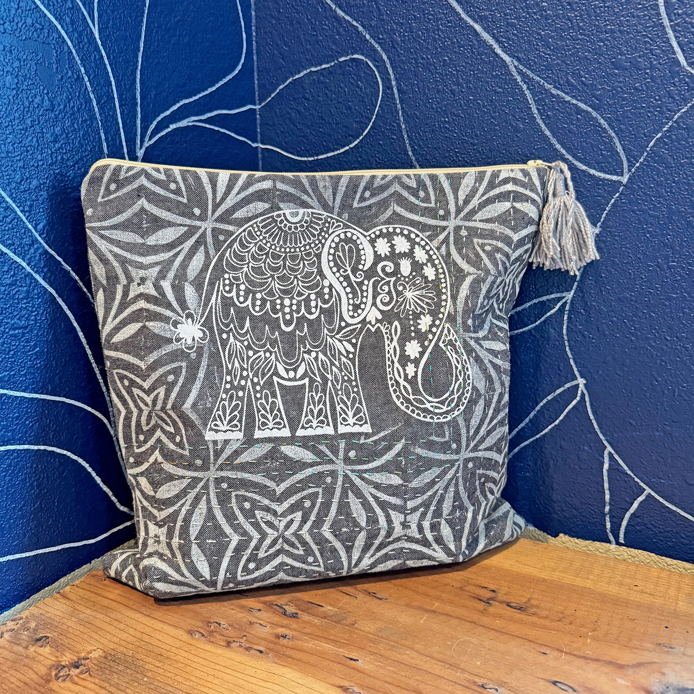 Elephant Block Printed Zipper Pouch - by Valori Wells