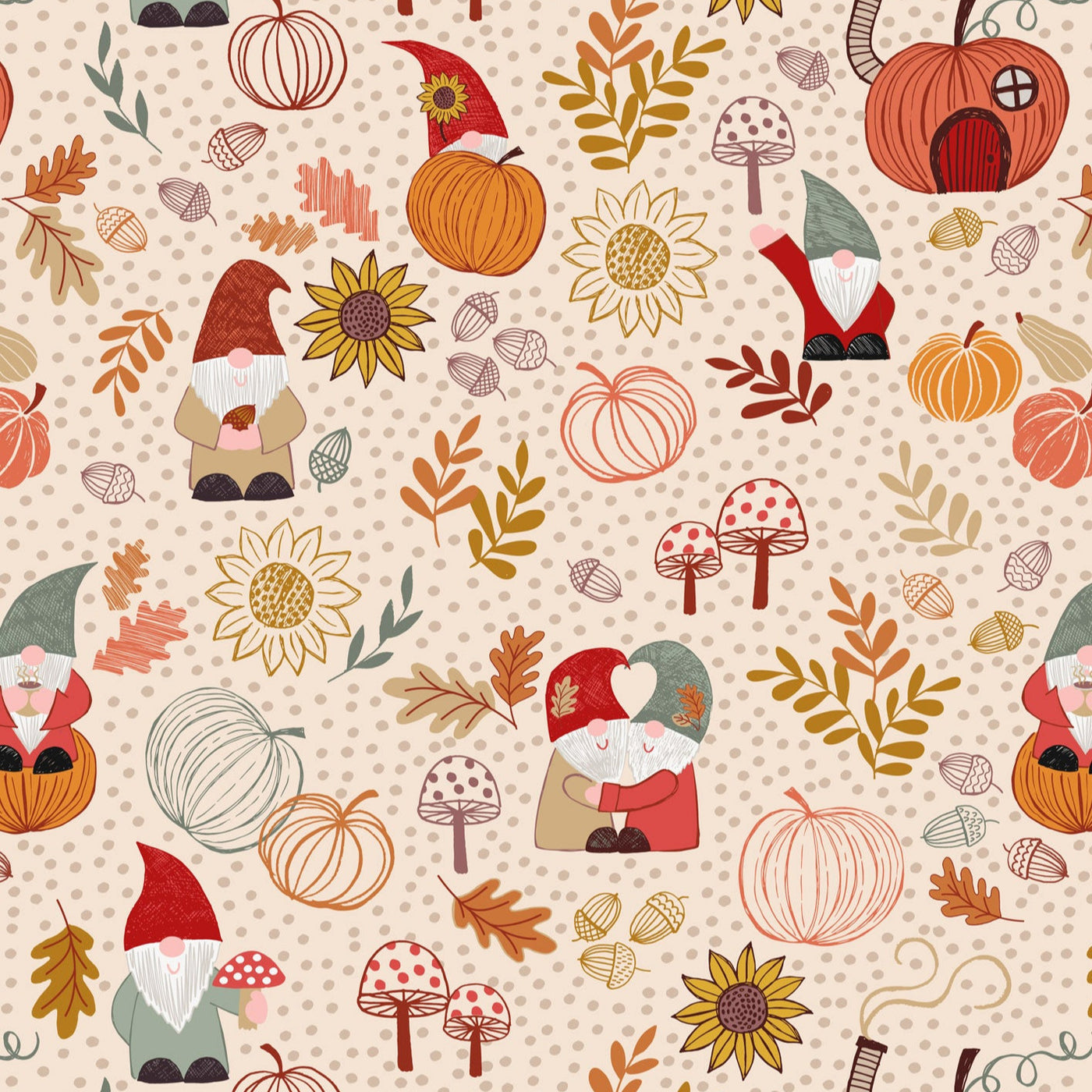 Snuggle Season Flannel Autummn Gnomes Cream F680.1