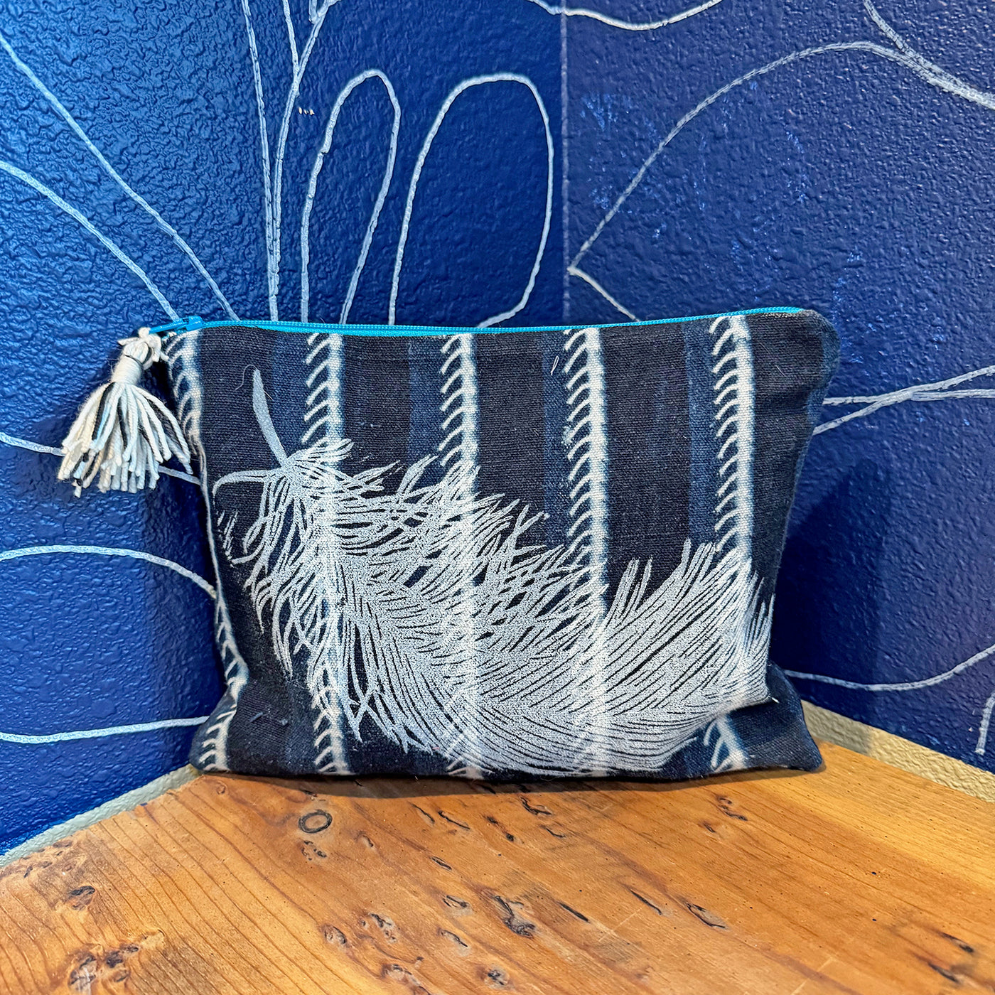 Feather Block Printed Zipper Pouch - by Valori Wells