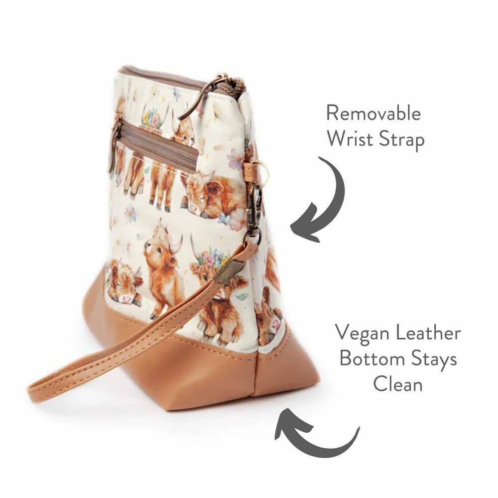 Mini Trini Bag - Small Zippered Sock Project Bag - Maisy the Highland Cow