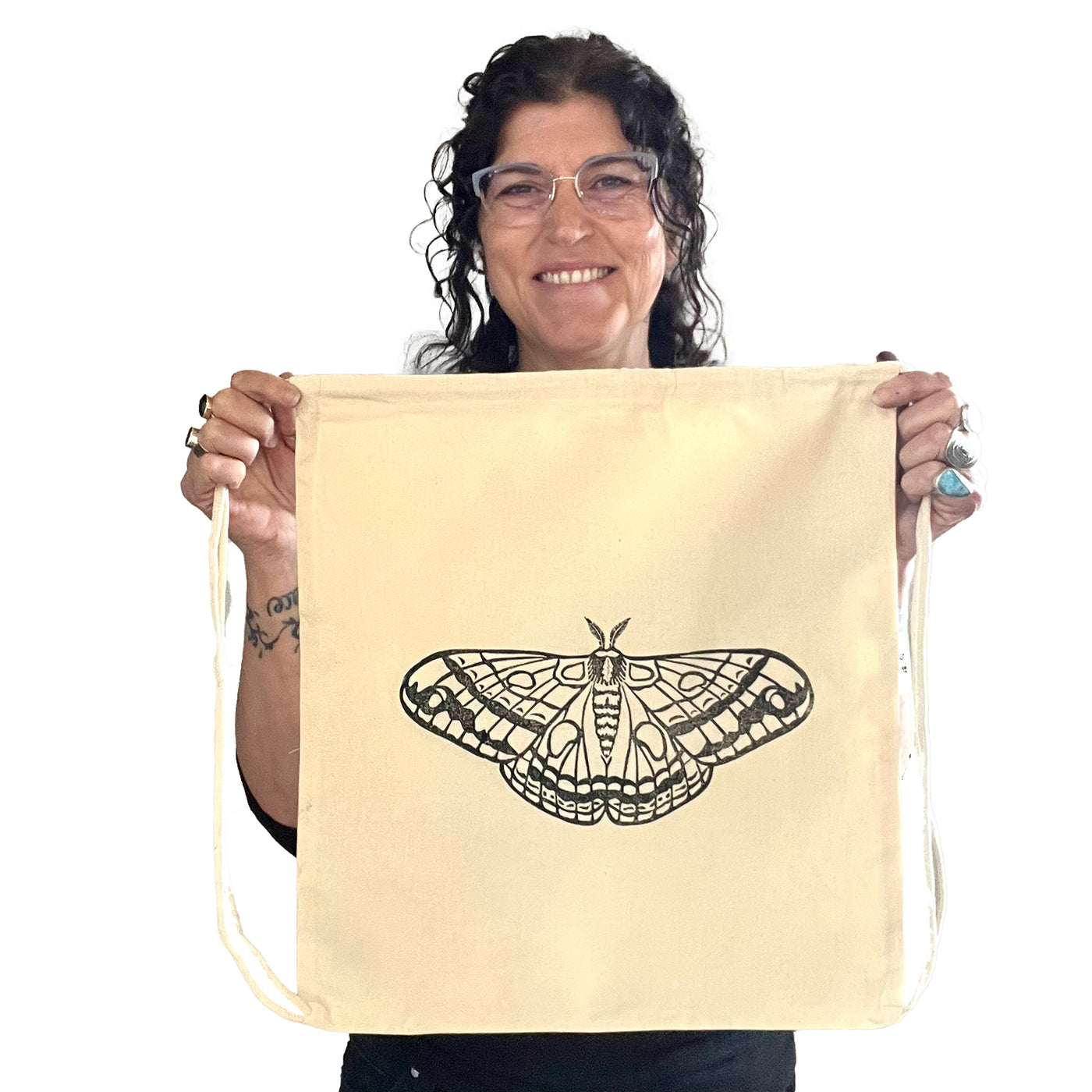 Limited Edition! Canvas Moth Printed Drawstring Backpack - by Valori Wells