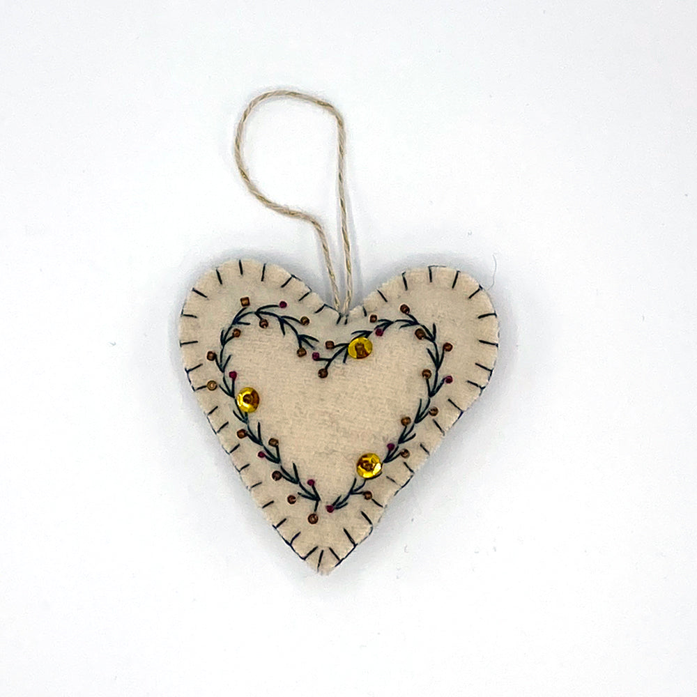 Wool Heart Ornament - Cream & Green- Employee Boutique