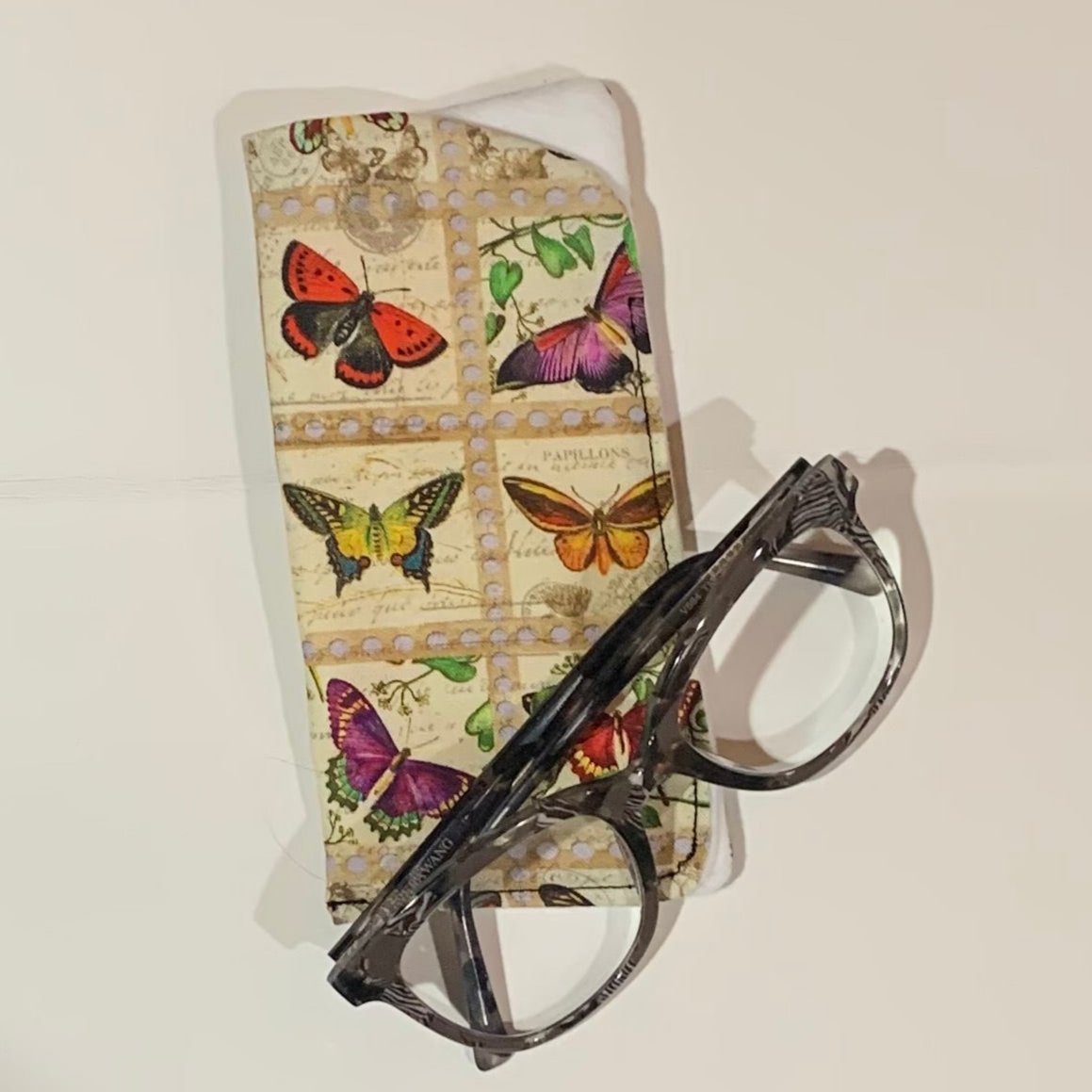 Butterfly Collage Fabric Glass Case- Employee Boutique