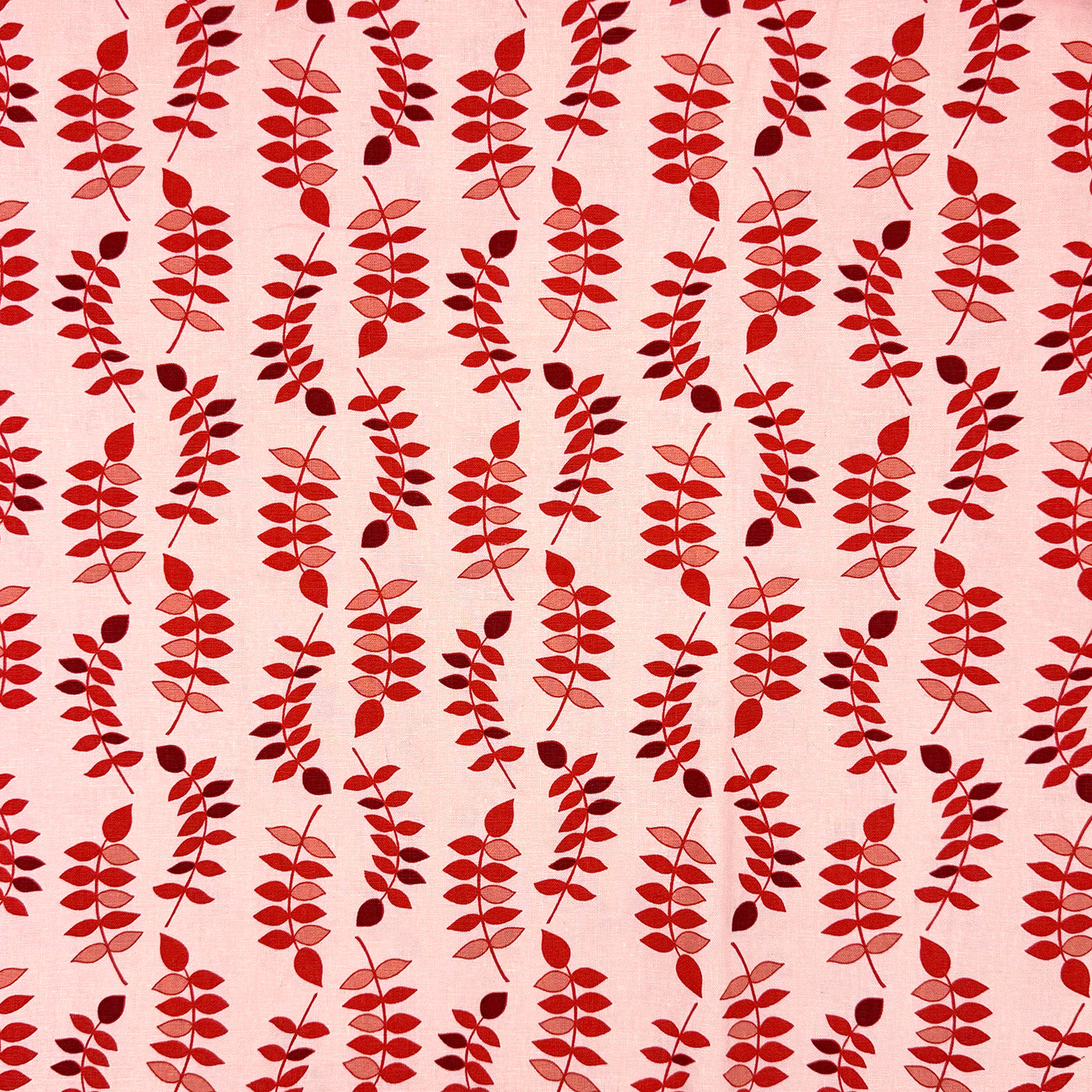 Vintage Val Jenaveve Leaves Red Cotton Linen