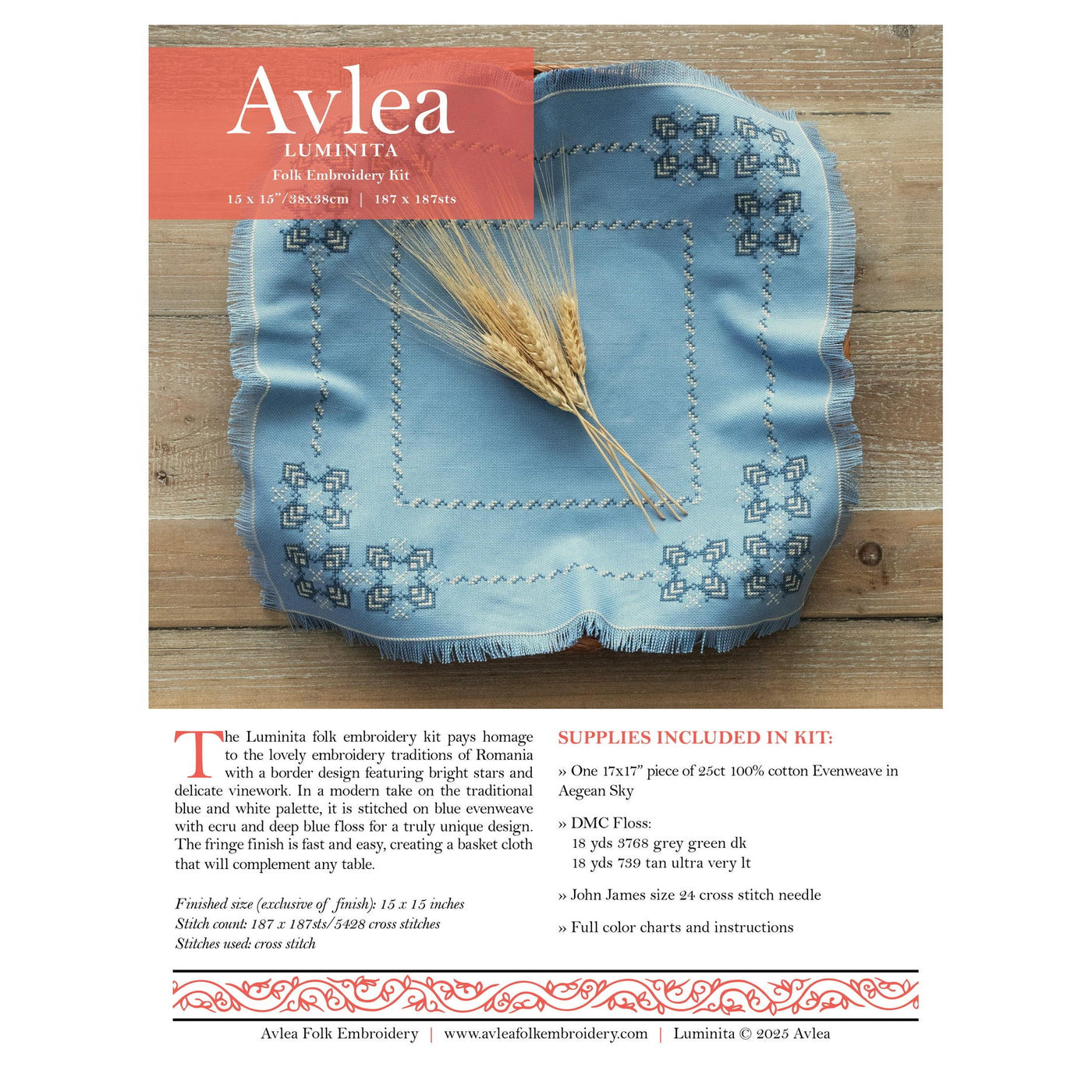 Luminita Cross Stitch Kit - Avlea Folk Embroidery