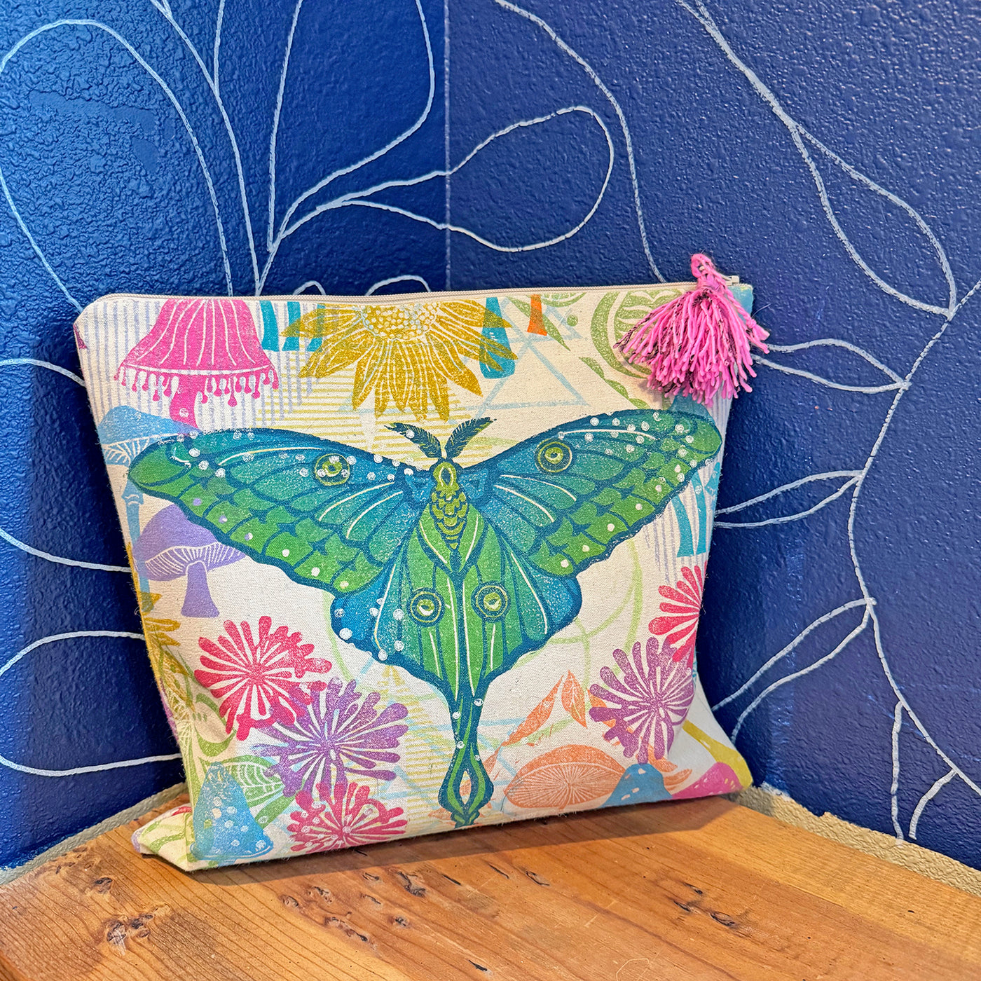 Luna Moth Block Printed Zipper Pouch - by Valori Wells