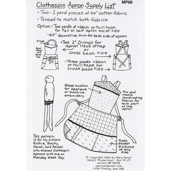 Clothespin Apron Pattern - Mary Mulari Designs
