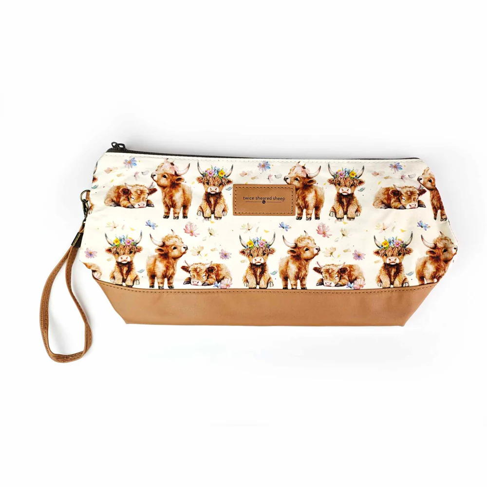 Trinity Bag - Medium Zippered Knitting Project Bag - Maisy Highland Cow