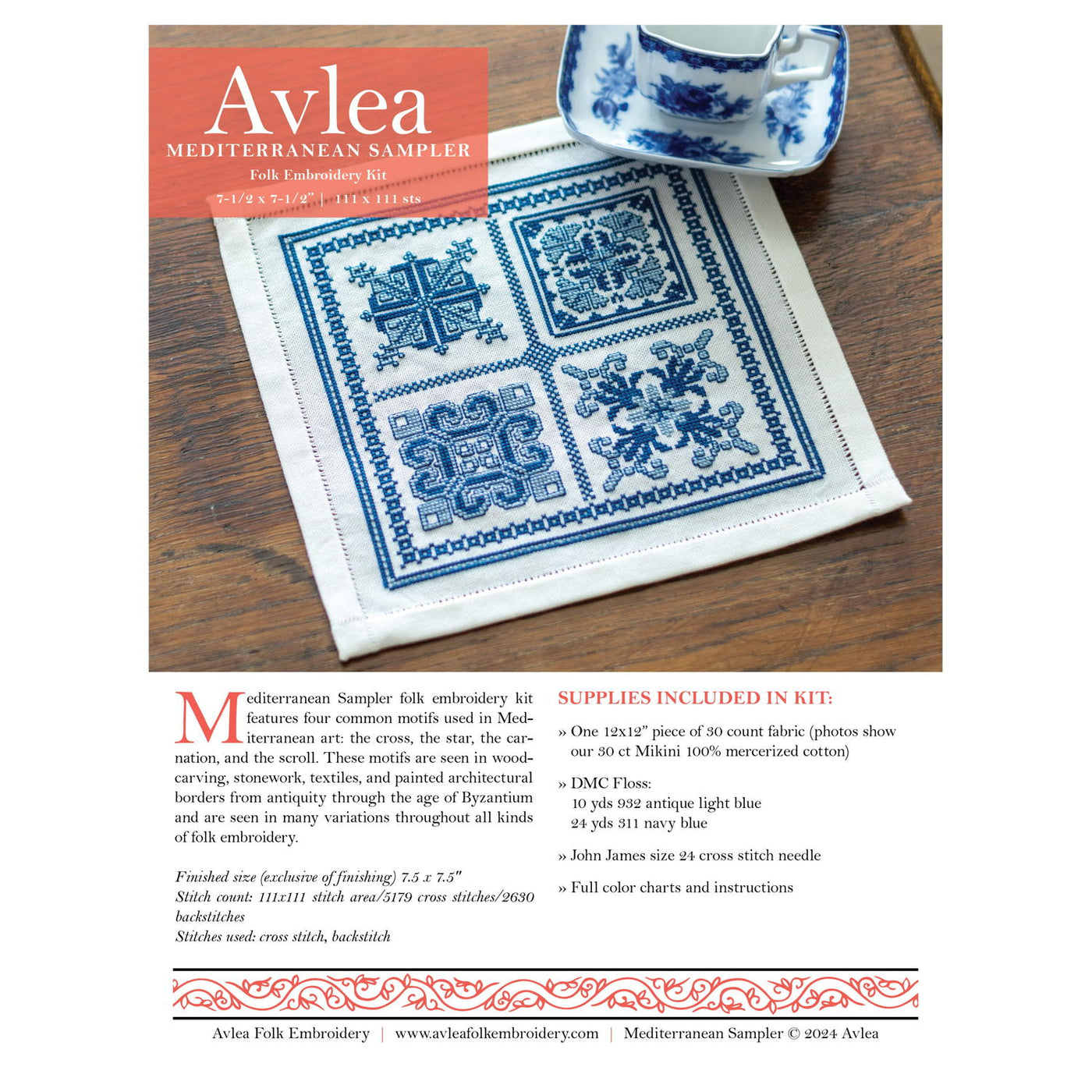 Mediterranean Sampler Cross Stitch - Avlea Folk Embroidery