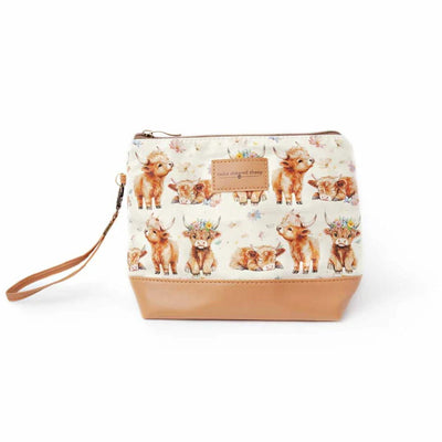 Mini Trini Bag - Small Zippered Sock Project Bag - Maisy the Highland Cow