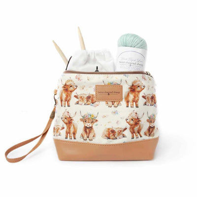 Mini Trini Bag - Small Zippered Sock Project Bag - Maisy the Highland Cow