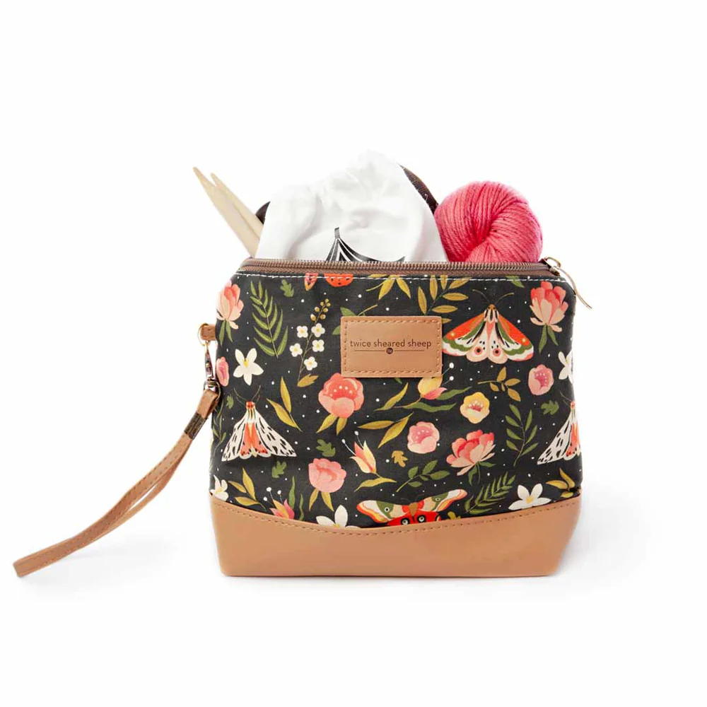 Mini Trini Bag - Small Zippered Sock Project Bag - Night Forest